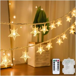 Brightown Star String Lights Battery Operated - 17 ft 50 LED Star Fairy String Lights with Remote and Timer, 8 Modes Waterproof for Bedroom Tent Loft Bed Patio Party Wedding Decor, Warm White
