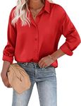 Chigant Silk Button Down Shirts for Women Causal Long Sleeve Satin Blouse Business Tunic Tops Red