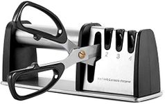 Manual Knife Sharpeners 4 in 1 Knife Sharpening with Non-Slip Base Kitchen Tool Scissors, Steel 4 Stage Manual Knife Sharperener
