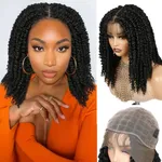 Fancy Hair Full Lace Short Passion Twist Wig with Baby Hair Lace Front Knotless Braided Twist Wig for Black Women (Natural Black)