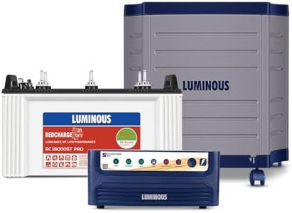 Luminous Inverter & Battery Combo (Power sine 800 Pure Sine Wave 700VA/12V Inverter with RC 18000st PRO Short Tubular 150Ah Battery + Trolley) for Home, Office & Shops
