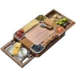 Shanik Cheese Board with Double-Sided Slate Blade and 3 Stainless Steel Cutlery Set, Acacia Wood Charcuterie Board and Cheese Serving Platter, Unique Handcrafted Design with 3 Ceramic Bowls