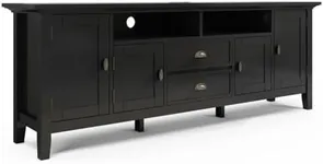 SIMPLIHOME Redmond SOLID WOOD 72 Inch Wide Transitional TV Media Stand in Black For TVs up to 80 Inches, For the Living Room and Entertainment Center