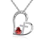 Bengnkes 925 Sterling Silver I Am a Child of God Cross Pendant Necklaces for Women, Cross Necklace for Girls, Heart Necklace with Birthstone Christian Jewelry Baptism Gifts for Girls, Sterling Silver,