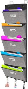 VERONLY Hanging Wall File Folder Organiser - Over Door Storage Magazine Holder with 5 Large Pockets for School Paper,Document,Mails,Books,Newspapers,Letter Behind Pantry Door,Classroom,Office (Grey)