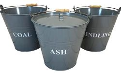 Large 12 Litre Capacity Fireside Bucket Collection Ash, Coal And Kindling in French Grey