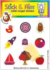 Colour Changing Toilet Target Stickers Kids Pack with Sticker Applicator Tool for Toilet Training/Potty Training Boys. Toilet Stickers for Boys Aim.