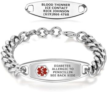 Divoti Deep Custom Laser Engraved Adjustable Medical Alert ID Bracelets for Men – Steelman Large Curb Stainless Steel Medical Alert Bracelet - Red