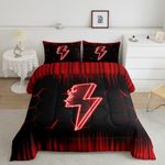 Feelyou Game Flash Bedding Set Twin Size Boys Girls Ombre Comforter Set for Kids Honeycomb Comforter Red Black Duvet Set Room Decor Quilt Set