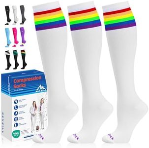 NEWZILL Medical Compression Socks for Women & Men Circulation 20-30 mmHg, Best for Running Athletic Hiking Travel Flight Nurses (3-Pairs, Stripes Rainbow, S/M)