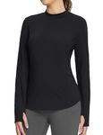 BALEAF Women's Thermal Gym Tops with Pockets Warm Long Sleeve Running Sports Hiking Shirtss Black S