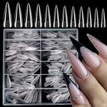 LoveOurHome 600pc Stiletto Gel X Nail Tips Full Cover Long Pointy Fake Nails Clear False Artificial Fignernails 12 Sizes for Acrylic Gel x Nail Extension Press on Nail Maling