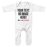 Personalised Baby Romper Suit Any Text Image Colour Babies Sleepsuit Boy Girl, 6-12 Months, White