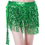 Baisdan Belly Dance Dancer Costume Sequin Tassel Fringe Hip Scarf Belt Waist Wrap Skirt Dark Green