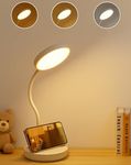 SaleOn 1200mAh Battery Rechargeable LED Desk Lamp with USB Type-C | 6 Month Warranty | 3 Lighting Modes | Touch Control | Eye Protection | Mobile Holder | Foldable Study & Reading Lamp, White