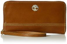 Timberland Women's Leather RFID Zip Around Wallet Clutch with Wristlet Strap, Cognac (Buff Apache), One Size