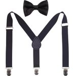 GUCHOL Child Kids Suspenders Bow Tie for Boys and Girls Adjustable Elastic Classic Accessory Sets Age 1 to 13 Year, Black, 33 INCH (6-13 Year)