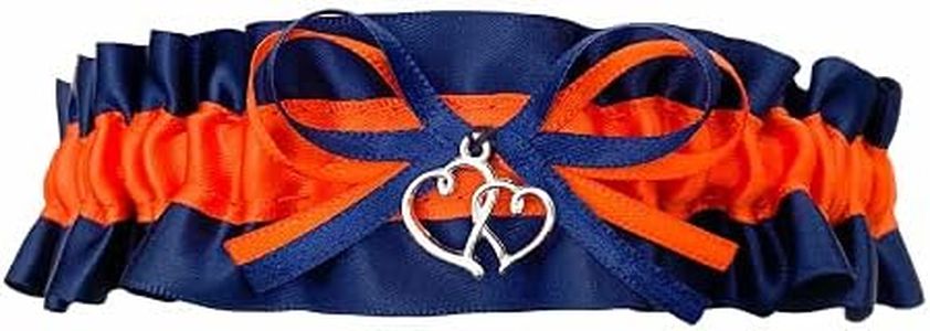 Navy Blue Orange Satin Wedding Keepsake Bridal Prom Garter - Double Heart Charm