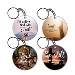 Printality Set of 4 Bible Verse Wooden Keychains – 1.97-inch MDF Keychains with Stainless Steel Chain, Inspirational Christian Faith Quotes – Perfect Religious Gift for Men, Women, & Kids S2