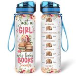 Hyturtle Personalized Book Lovers 32 Oz 1Liter Motivational Water Bottle With Time Marker, Just A Girl Who Loves Books, Reading Gifts, Librarian Gifts For Women, Girl On Birthday, Christmas