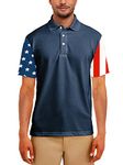 AOBUTE Mens Patriotic Polo Shirts July 4th American Flag Golf Activewear Tops, Navy Flag, Small
