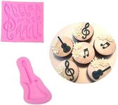 Music Notes Mold Guitar Mold Music Notes Fondant Silicone Mold for Music Cake Decorating Candy Chocolate Cookie Dessert Baking Tool Cupcake Topper（Set of 2）