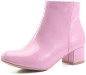 LIURUIJIA Women's Ankle Boots Low Heel Leather Booties Side Zippers Round Toe Short Pink Boots-41(41/US10)