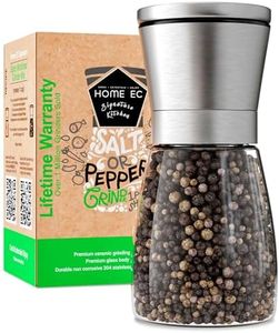 HOME EC Premium Stainless Steel Sea Salt and Pepper Grinder Set of 2 - Adjustable Ceramic, Glass Salt and Pepper Shakers - Pepper Mill & Salt Mill W/Funnel