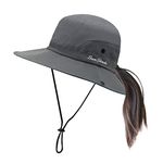 PIGBENGO Women Sun Hat Wide Brim Bucket UPF 50+ Mesh Boonie Cap Outdoor Fishing Hats for Men(A-Grey)