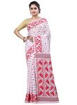 T.J. SAREES Women's Handloom Cotton Pure Soft Bengali Design Dhakai Jamdani Saree Without Blouse_Red And White (pack of 1)