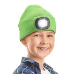 Ocatoma Gifts for Kids Boys Girls Unisex LED Beanie Hat with Light Toque USB Rechargeable Headlight Warm Winter Knit Hats (Green)