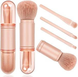 Travel Makeup Brushes Set: 4 in 1 Mini Cute Makeup Brush Retractable Professional Foundation Blending Powder Eye Shadow Brush for Women Facial Cosmetics Makeup Brush Set