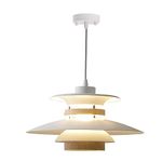 Kaj Hejmo Modern Decor Adjustable Pendant Lamp Kitchen Island, Aluminum and Wood Finish,1-light E27 Base Ceiling Hanging Light for Dining Room Shop Canteen (40cm, White+Light Wood Grain)