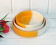 Praahi Lifestyle Premium Ceramic Salad Bowls- Dual Tone Yellow&White Ceramic Plates- Serving Snacks Plate- Set Of 3- Stackable Sizes (5.5 Inch,6.5 Inch,7.5 Inch)|Best For Gift,?900 ML