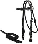 Tahoe Tack Leather Starry Night Studded Horse Headstall & Matching Reins, Black, Full Horse (17-1736-BK)