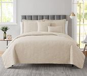 Clara Clark Quilts King Size - All Season Bedspread Coverlet Set, Pinsonic Weave Lightweight King Quilt Bedding Set - 5 Piece King Quilt Set with Pillow Shams, Ellipse - Cream