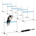 Halloscume 6 Pcs Dog Agility Training Equipments Hobby Horse Jumps Adjustable Jumps Hurdles Pet Jump Bars with Bag and Whistle for Indoor Outdoor Dog Pet Agility Course Game(Blue and White)