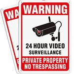 Tailedi 2-Pack Private Property No Trespassing Sign, 24 Hours Video Surveillance Sign, Reflective Aluminum, Waterproof & UV Protected Warning Sign, Security Camera Sign for Indoor or Outdoor