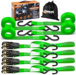 KODIAK STRAPS Ratchet Straps Heavy Duty Tie Down Strap Set 2200 Break Strength – 1" x 17' 4pk with Soft Loops Cargo Truck Bed Tie Downs – Coated Deep S-Hook & Carry Bag for Securing Cargo Green