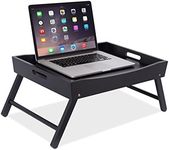 BIRDROCK HOME Wood Bed Tray for Eating | TV Tray with Folding Legs | Wide Breakfast Serving Lap Desk with Sides & Handles | Laptop Table | Foldable Study Writing Table | Adjustable Food Tray | Black