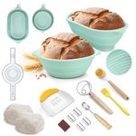 Sourdough Bread Starter Kit, Funnydin Silicone Banneton Bread Proofing Basket, 9" Round & 10" Oval Foldable Silicone Sourdough Proofing Basket, Complete Sourdough Bread Baking Supplies