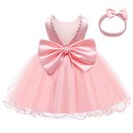 LZH Baby Girls Ruffle Lace Backless with Headwear,Bowknot Flower Dresses Pageant Party Wedding Pink-A