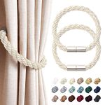 Pretty Jolly 2 Pack Strong Magnetic Curtain Tiebacks Modern Simple Style Drape Tie Backs Convenient Decorative Weave Rope Curtain Holdback for Thin or Thick Home & Office Window Drapery (Beige)