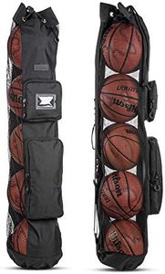 Fitdom Heavy Duty XL Basketball Mesh Equipment Ball Bag w/Shoulder Strap Design for Coach with 2 Front Pockets for Coaching & Sport Accessories. This Team Tube Carrier Can Store Up to 5 Basketballs