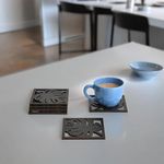 GKD Coaster Set of 6 Leaf Cutwork Design Wooden Coasters to Serve Tea Cups, Coffee Mugs and Glasses (3.8 x 3.8 inch) (Black) (Ecofriendly)