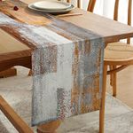 Table Runner Cotton Linen Accent Brown and Grey Thicken Decorative Cloth for Party Dinner Holidays Kitchen Banquet Restaurant Outdoors 33 cm x 183 cm Machine Washable