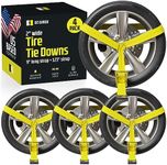 DC Cargo Mall 4 Side Mount Wheel Nets with Flat Hook and Ratchet | 4 Pack Car Wheel Lasso Straps for Auto Hauling