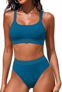ZINPRETTY Women High Waisted Bikini Sets Color Block Swimsuits 2 Piece Bathing Suits Tummy Control Sporty Teens