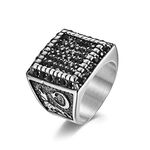 Bishilin Rings Men Fashion, Silver Wedding Band Men Stainless Steel Wide with Black Zirconia Signet Ring Size T 1/2