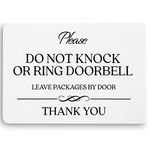 Do Not Knock or Ring Doorbell Sign (White Acrylic 5 x 3.5 in) - Please Do Not Ring Doorbell Sign - Dont Ring Doorbell Sign - Do Not Knock Sign - No Soliciting Sign for Door - No Soliciting Sign for